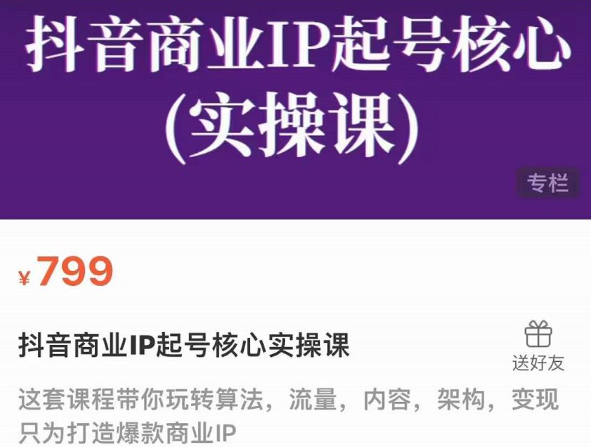 抖音商业IP起号核心实操课，带你玩转抖音算法，流量，内容，架构，变现