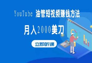 月入2000美刀YouTube 油管短视频赚钱方法【附赠软件工具】-禅指哥赚钱项目资源库