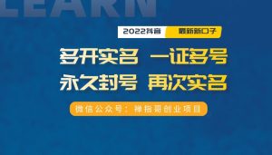 2022抖音最新口子:多开实名,一证开多号,永久封号 再次实名-禅指哥赚钱项目资源库