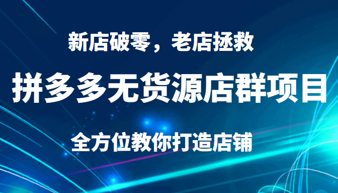 拼多多无货源店群项目 新店破零  老店拯救全方位教你打造店铺