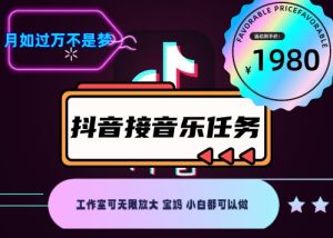 外面割1980抖音音乐接任务赚钱项目,工作室可无限放大,宝妈小白都可以做【任务渠道+详细教程】-禅指哥赚钱项目资源库