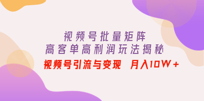 视频号批量矩阵的高客单高利润玩法揭秘： 视频号引流与变现 月入10W+-禅指哥赚钱项目资源库